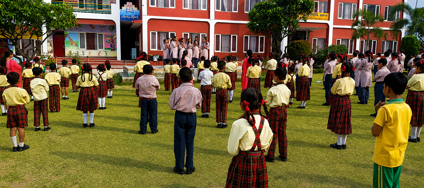Students gather for morning assembly, fostering discipline, unity, and a positive day